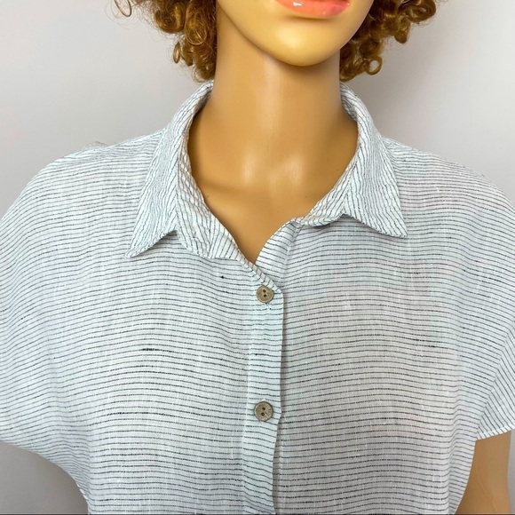 Catherine Malandrino 100% Linen Blouse – White & Black, Size M - Picture 2 of 11